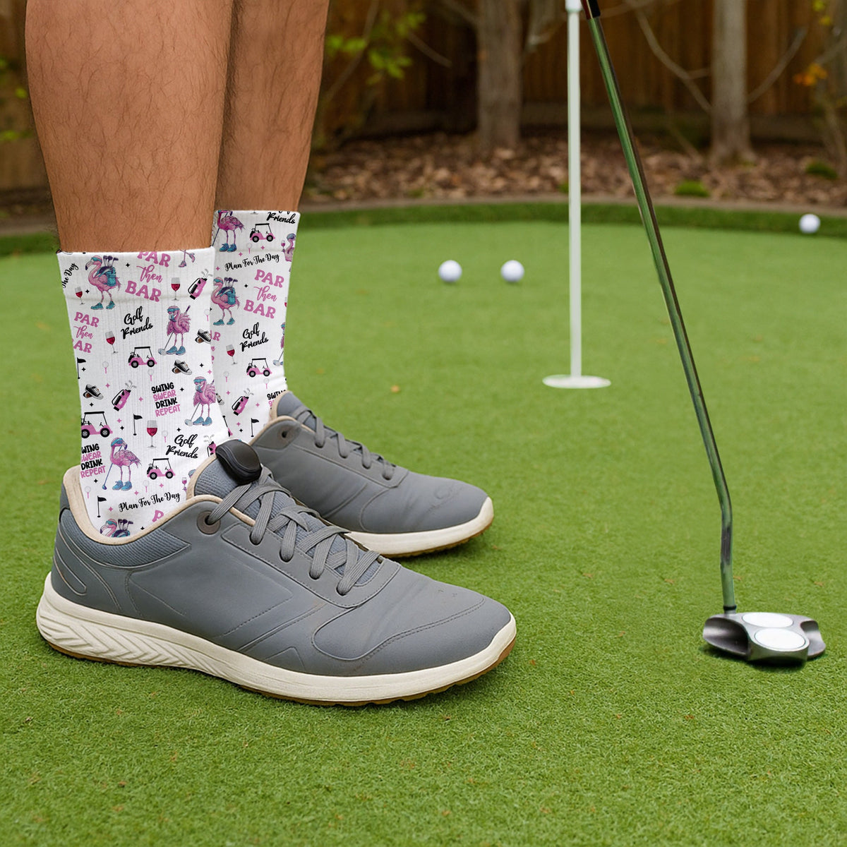 Blisscorners Par Then Bar Flamingo Men Golf Socks, Best Socks For Men, Fun Socks, Christmas Golf GiftLM2611