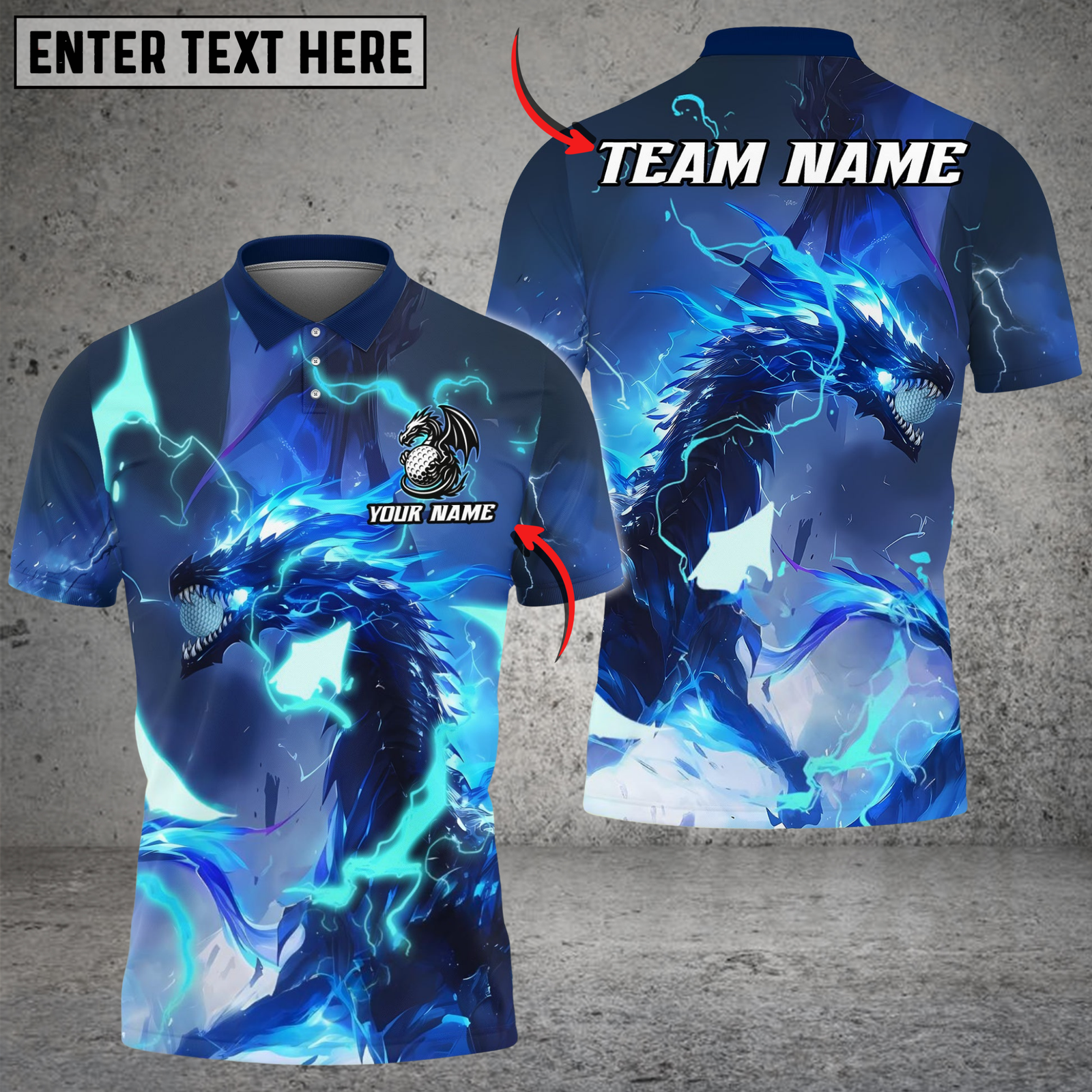 Blisscorners Thunder Dragon Golf Polo Shirt, Customized Name & Team Name 3D Shirts (4 Colors)