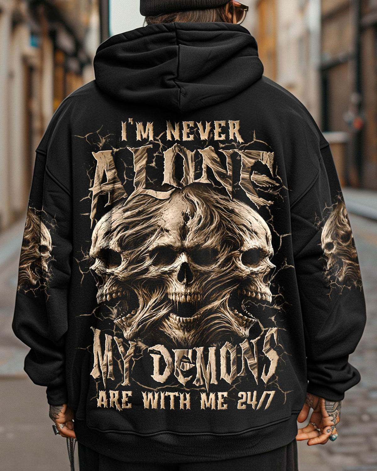 BLISSCORNERS I'M NEVER ALONE SKULL DEMON ALL OVER PRINT
