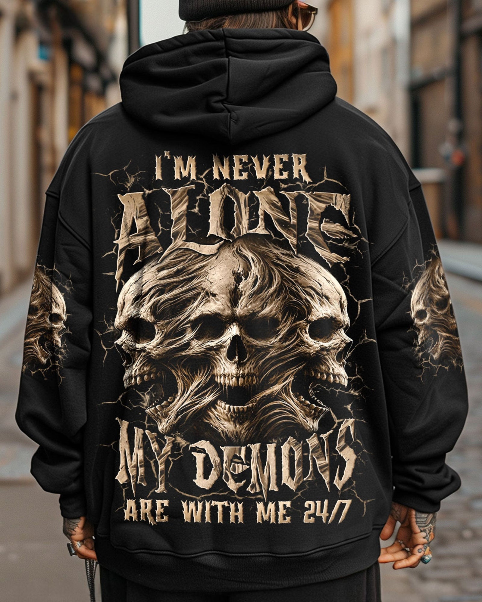 BLISSCORNERS I'M NEVER ALONE SKULL DEMON ALL OVER PRINT