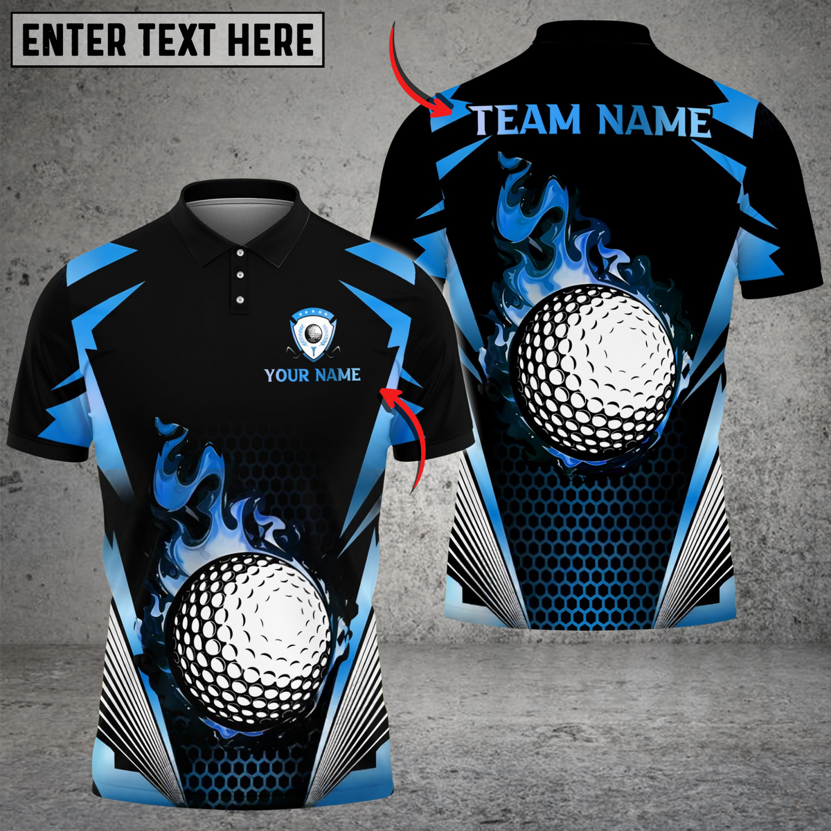 Blisscorners Blazing Fireball Golf Polo Shirt, Customized Name & Team Name 3D Shirts (4 Colors)