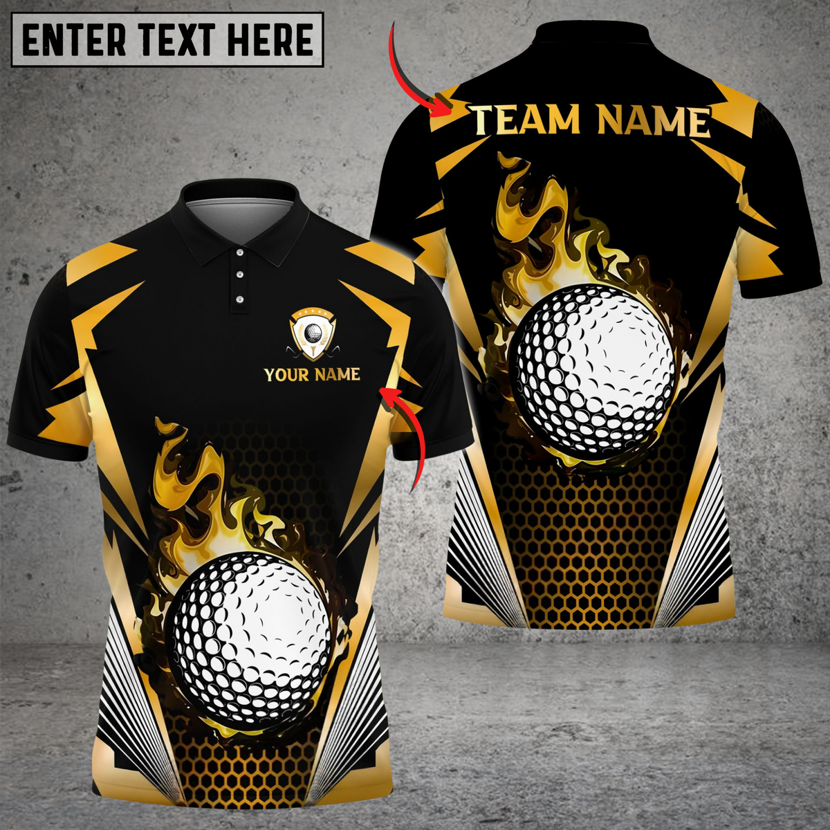 Blisscorners Blazing Fireball Golf Polo Shirt, Customized Name & Team Name 3D Shirts (4 Colors)