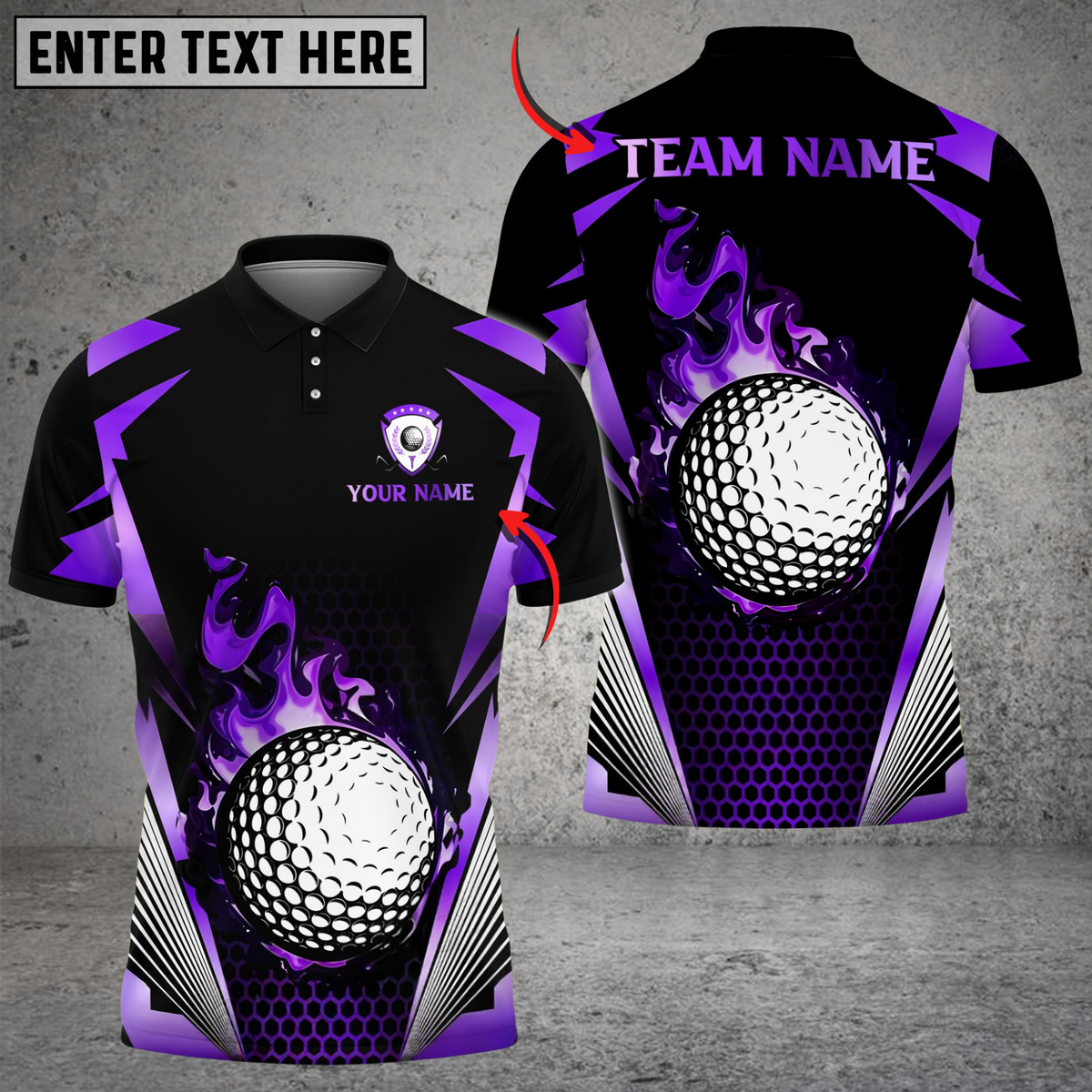 Blisscorners Blazing Fireball Golf Polo Shirt, Customized Name & Team Name 3D Shirts (4 Colors)