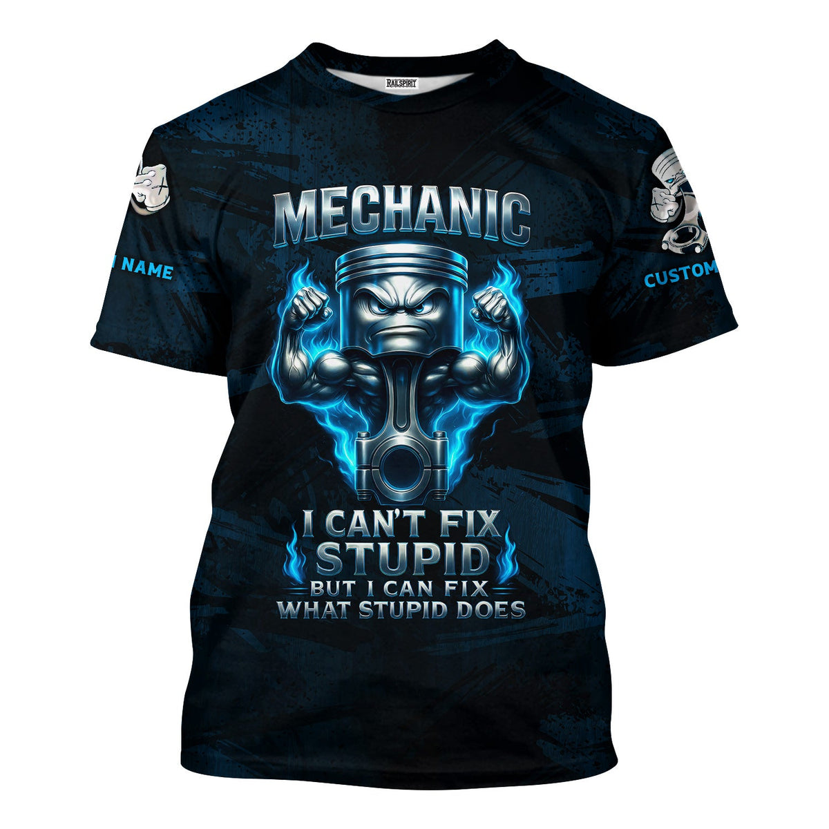 Blisscorners Personalized T-Shirt Mechanic I Can't Fix Stupid But I Can Fix What Stupid Does Muscle Piston Design Shirt For Mechanics