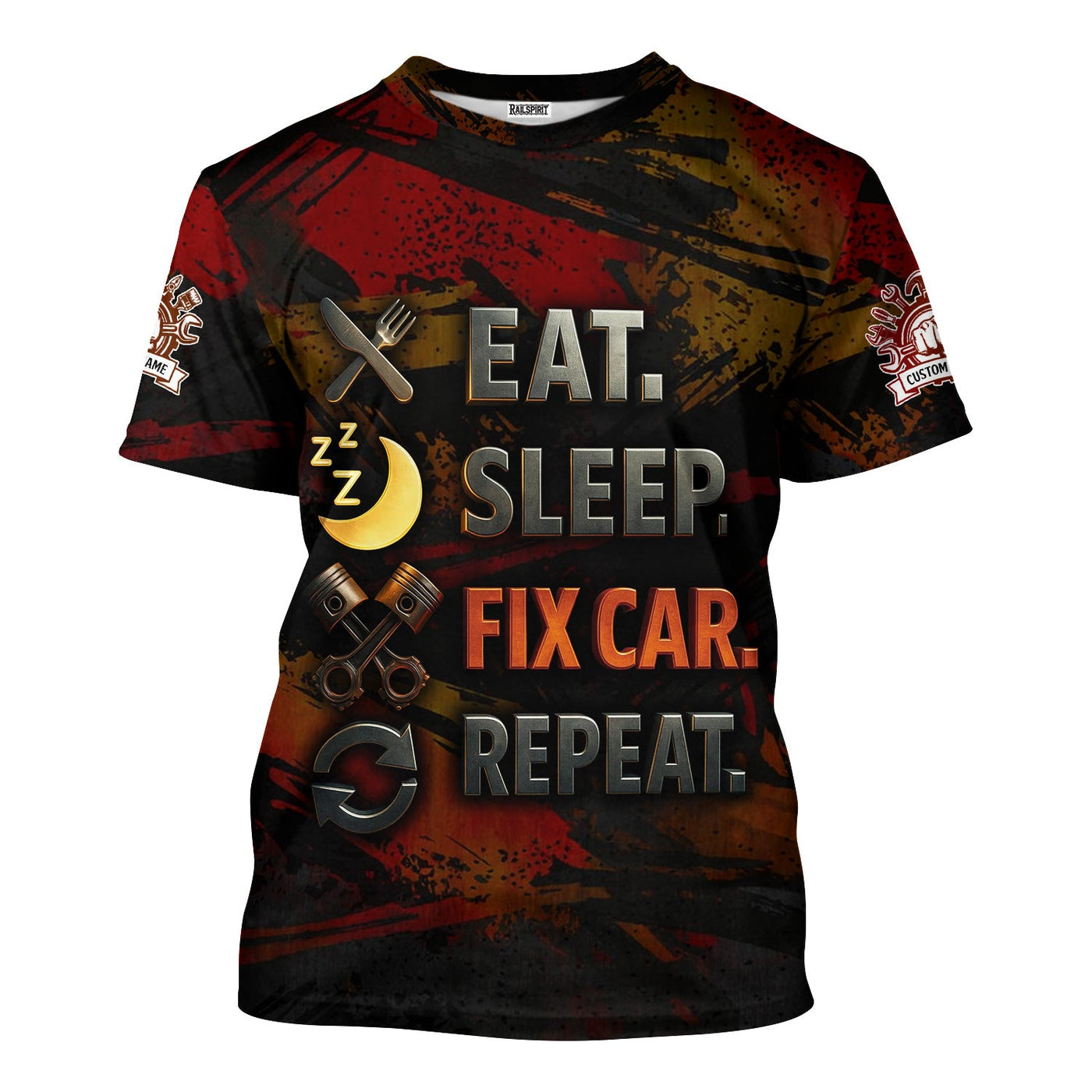 Blisscorners Personalized Mechanic Shirt, Eat Sleep Fix Car Repeat, Funny Quote Design, Gift For Men