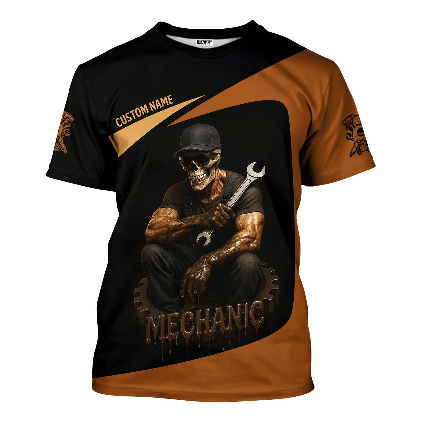 Blisscorners Personalized Mechanic Shirt, Oil Splatters You Mean Man Glitter, Skull Mechanic Design, Gift For Men