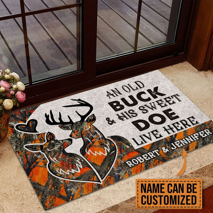 Blisscorners Premium Deer Couple Hunting Door Mat 3D Personalized - Orange