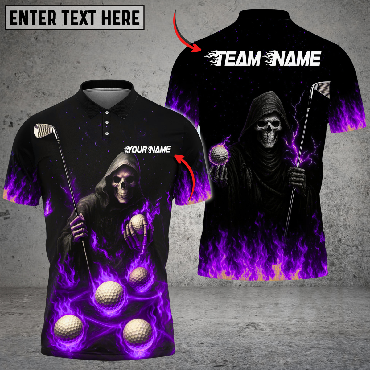 Blisscorners Flaming Reaper Golf Polo Shirt, Custom Name & Team Name 3D Shirts