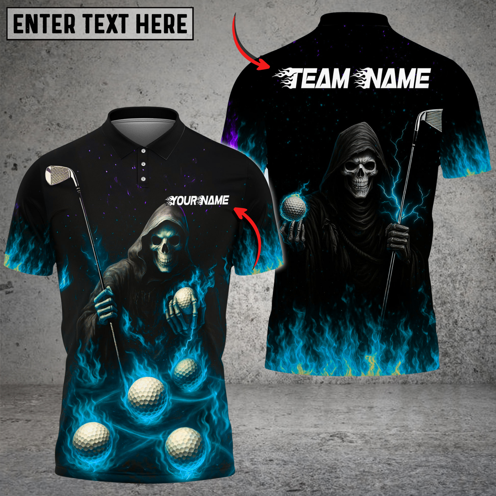 Blisscorners Flaming Reaper Golf Polo Shirt, Custom Name & Team Name 3D Shirts
