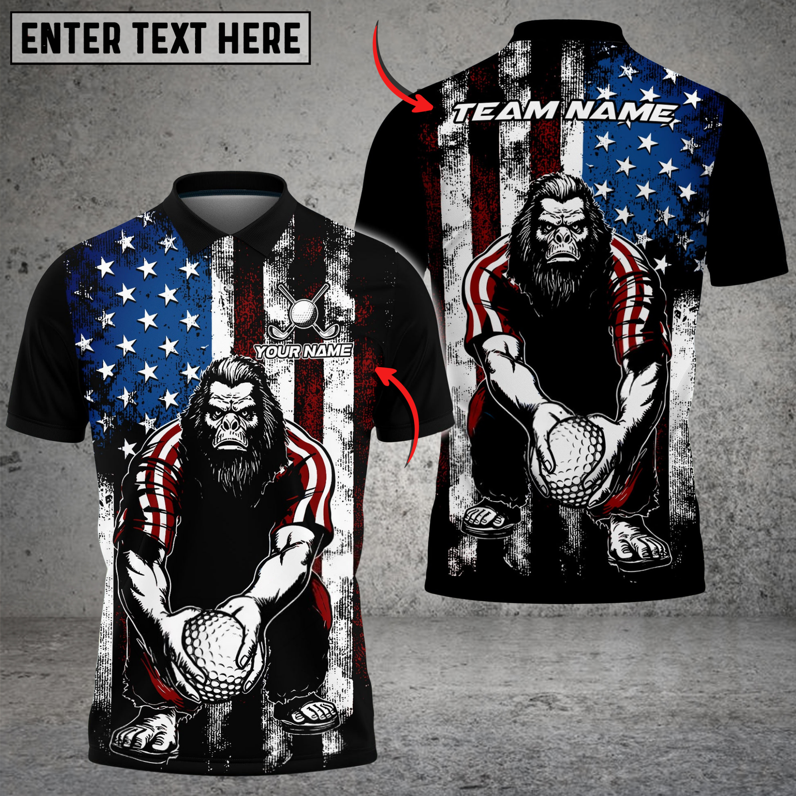Blisscorners Patriot Swing Bigfoot Funny Golf Polo Shirt, Custom Name & Team Name 3D Shirts