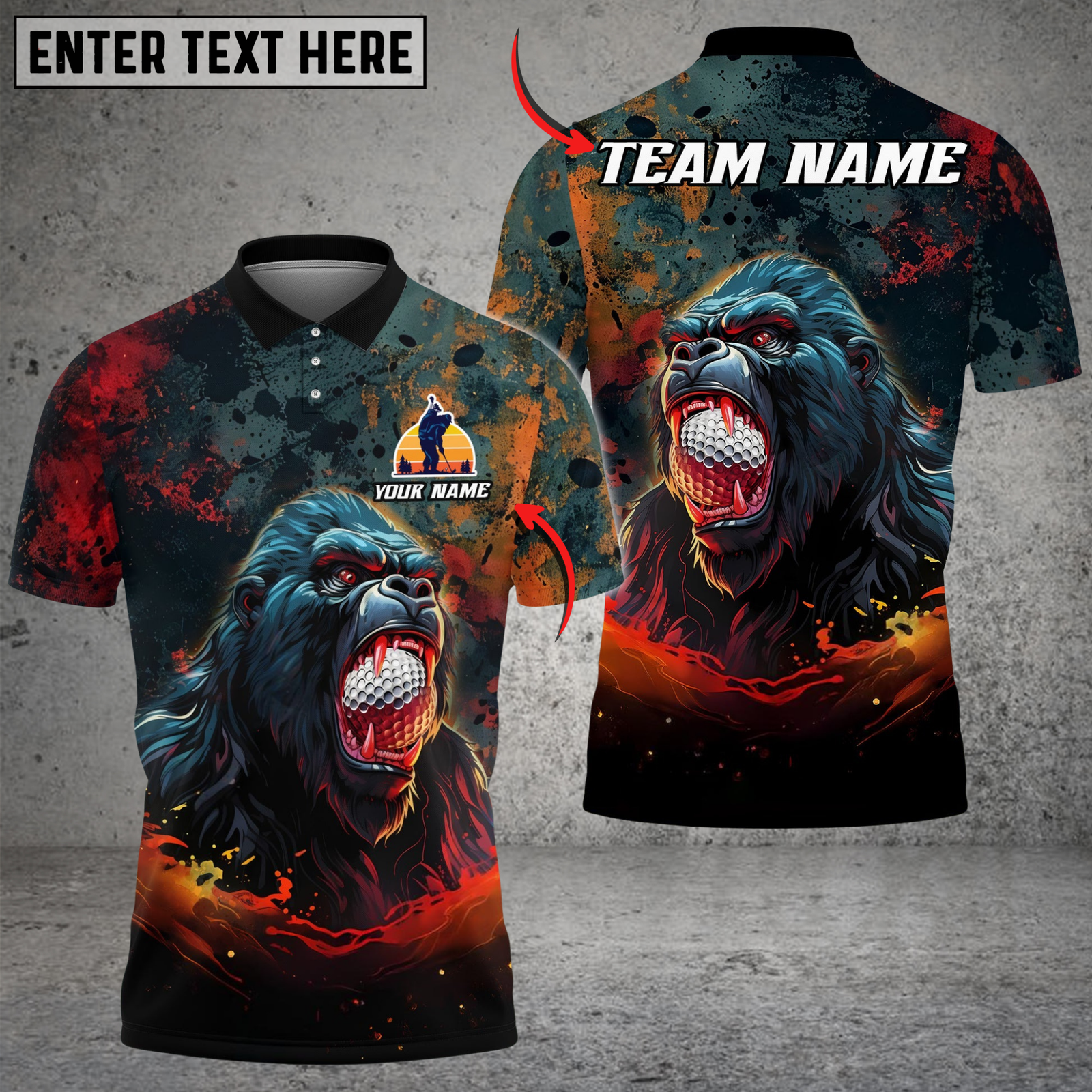 Blisscorners Raging Gorilla Golf Polo Shirt, Custom Name & Team Name 3D Shirts