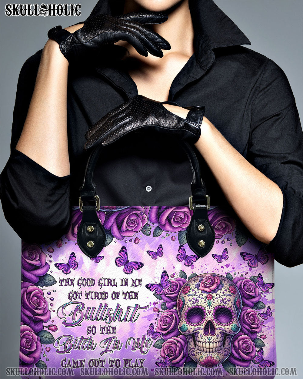 BLISSCORNERS SUGAR SKULL ROSE LEATHER HANDBAG