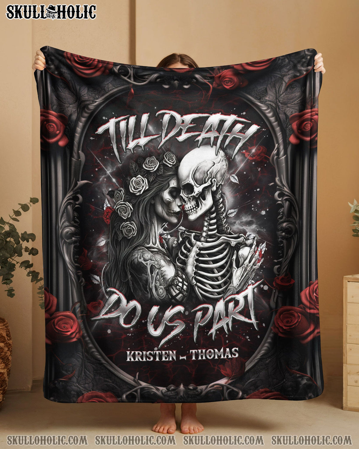 BLISSCORNERS PERSONALIZEDTILL DEATH DO US PART COUPLE SKELETON FLEECE BLANKET