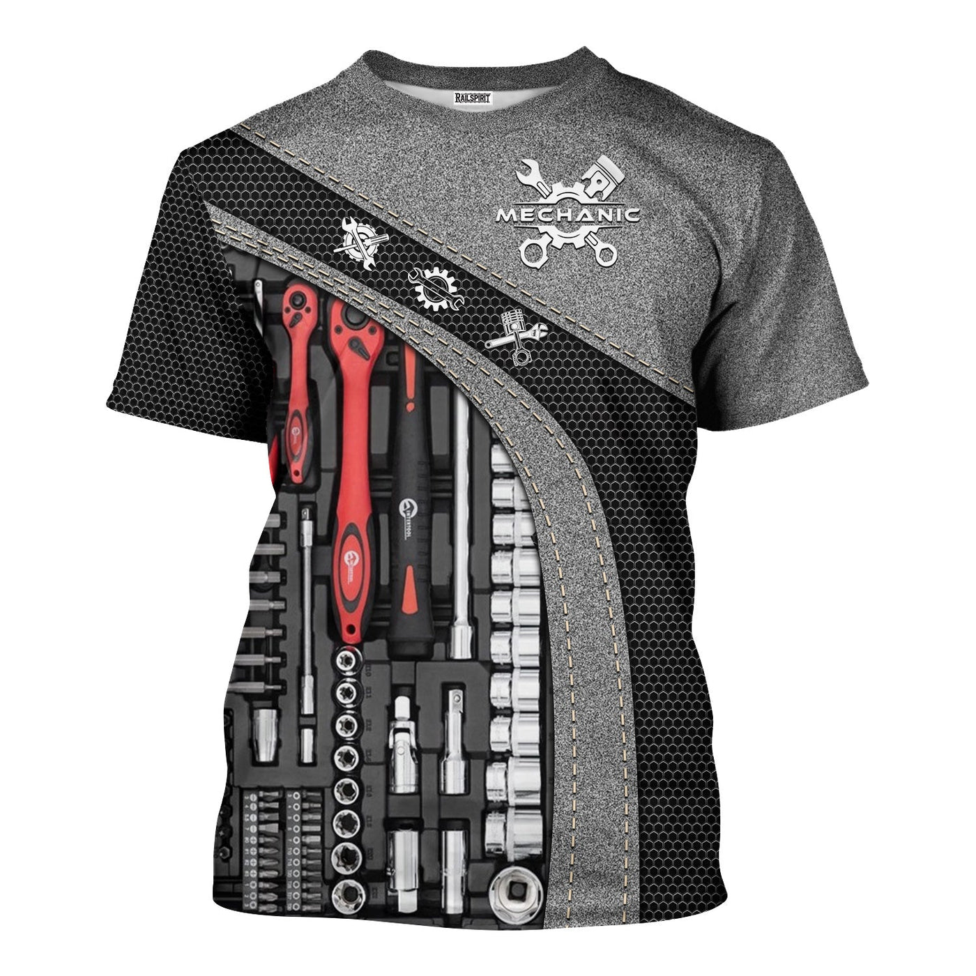 Blisscorners Mechanic Shirt Tools Design, Adjustable Wrench, Socket Set, Gear Icons, Cool Work Shirt For Men, Mechanics & Auto Enthusiasts, Perfect Gift