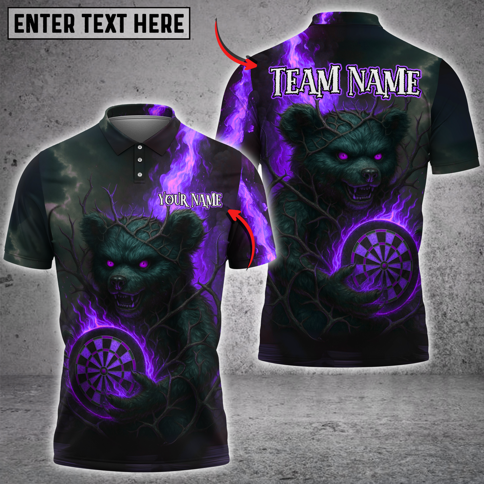 Blisscorners Darts Dark Bear with Flaming Dartboard Multicolor Customized Name, Team Name 3D Shirts