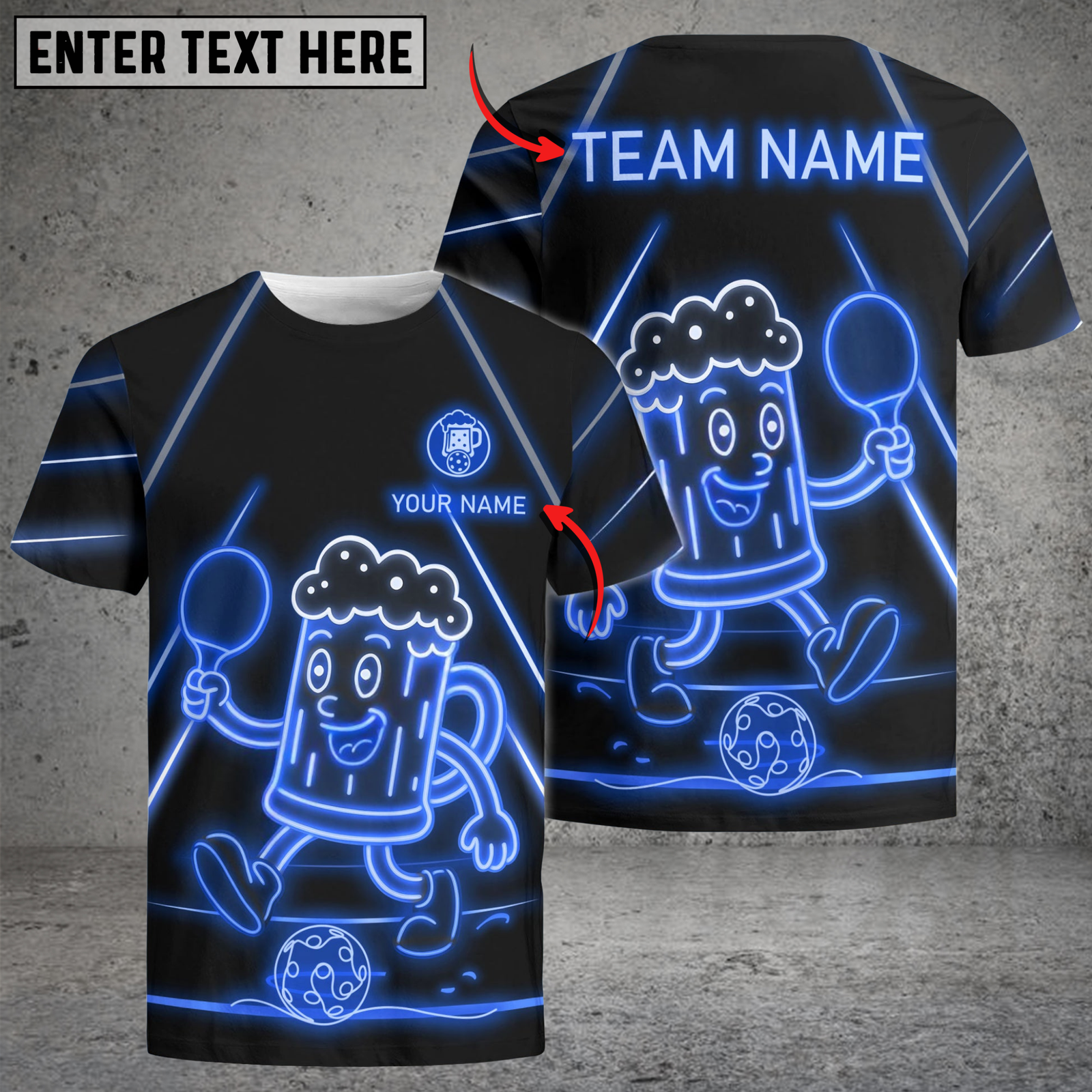 Blisscorners Funny Beer Pickleball Shirt Neon Mascot Style Multicolor Options Customized Name & Team Name 3D Shirts