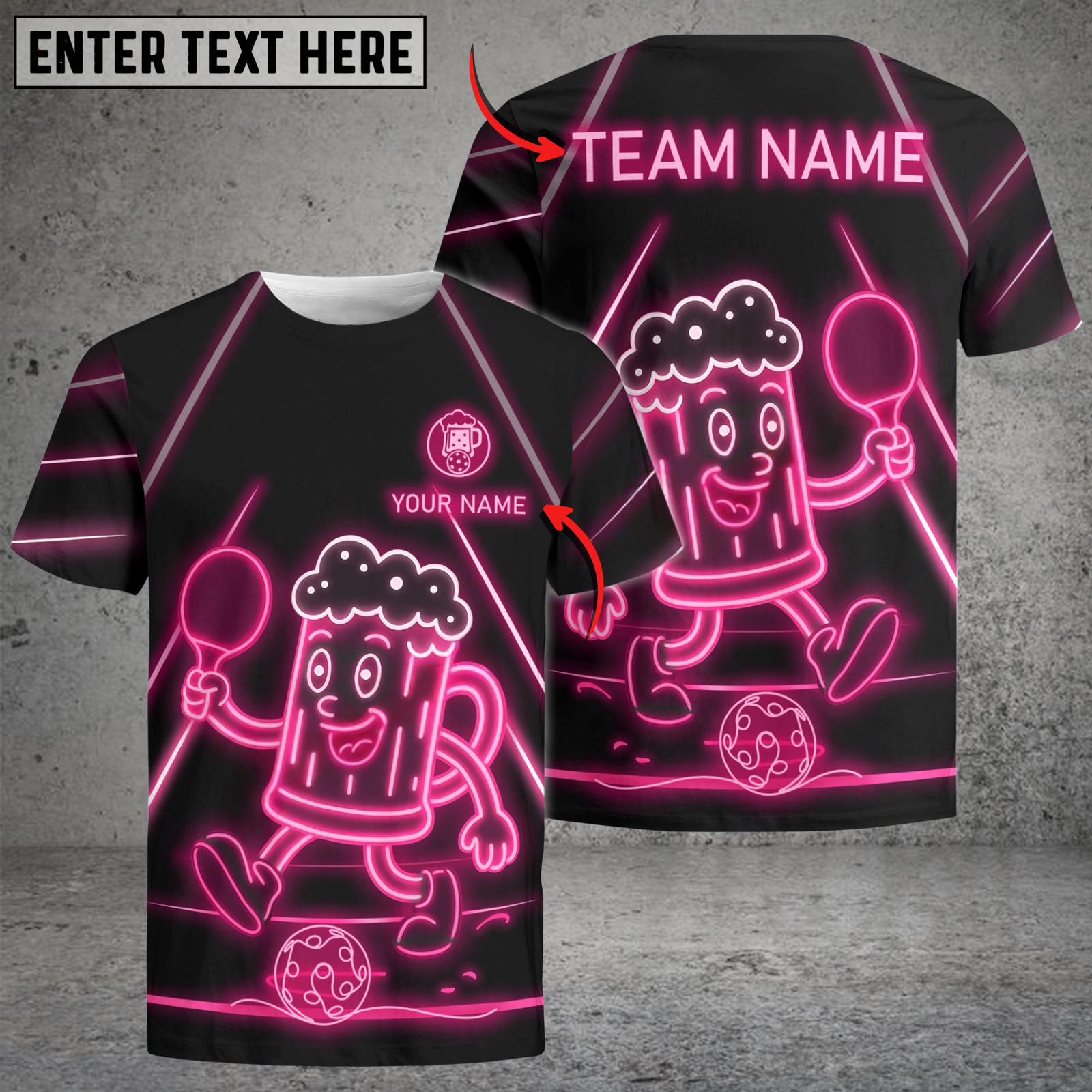Blisscorners Funny Beer Pickleball Shirt Neon Mascot Style Multicolor Options Customized Name & Team Name 3D Shirts