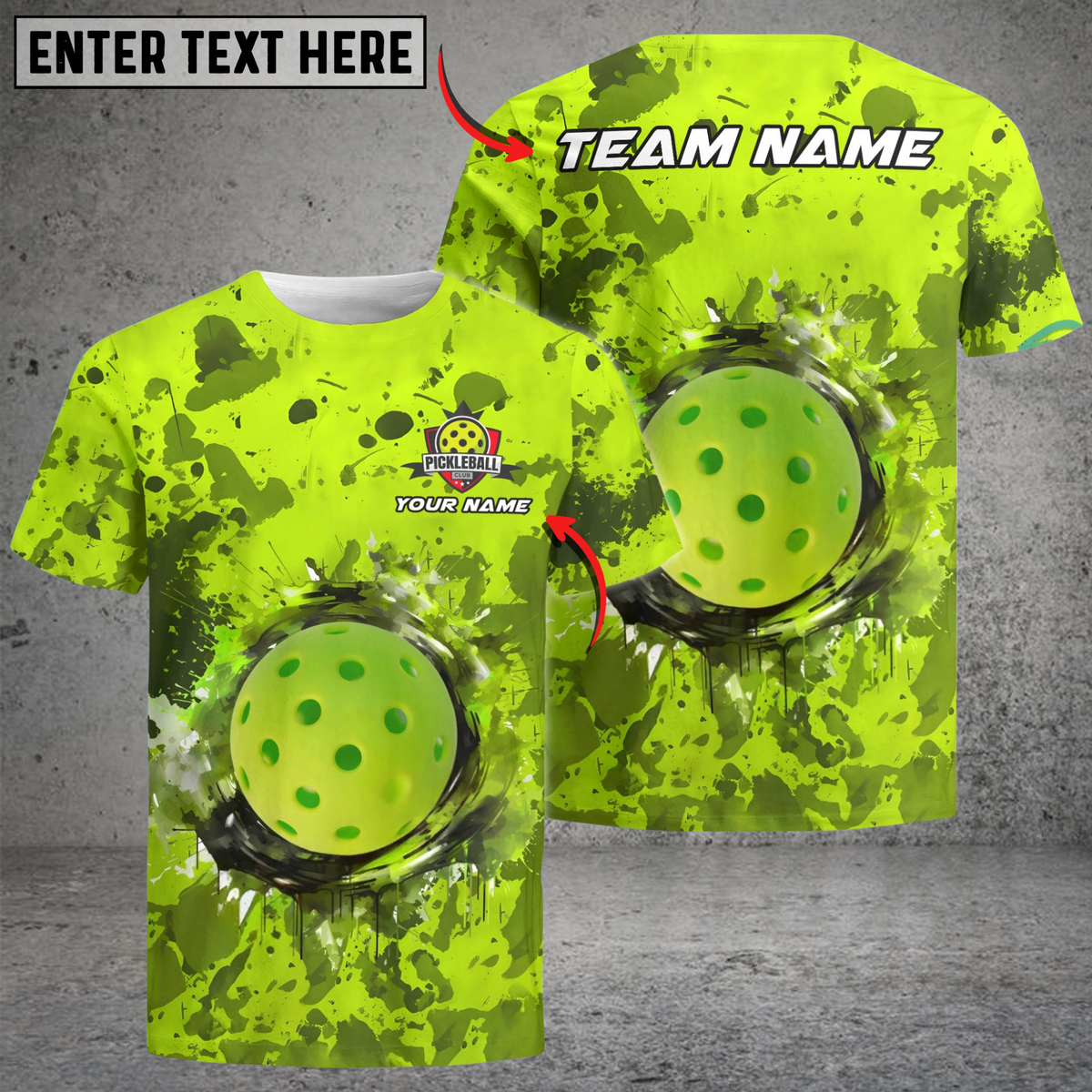 Blisscorners Custom Neon Green Splatter Pickleball Personalized Name, Team Name Unisex Shirt