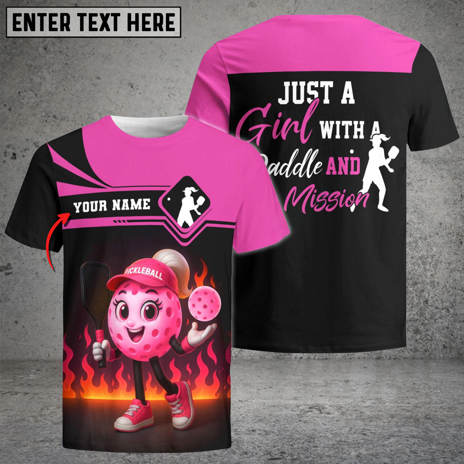 Blisscorners Pickleball Just A Girl With A Paddle And A Mission Customized Name & Team Name 3D Shirts