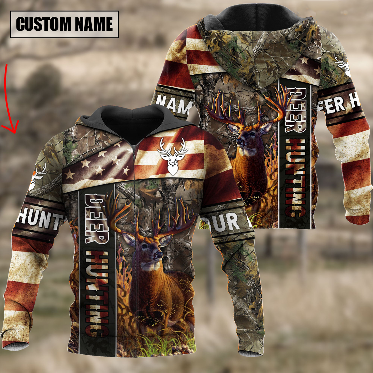 Blisscorners Personalized Name American Deer Hunting Hoodie & Zip Hoodie 3D Multicolor