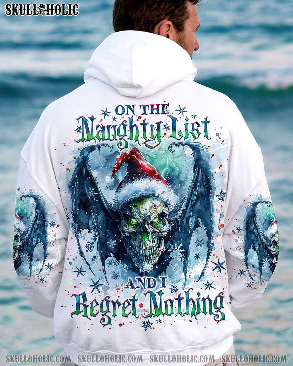 BLISSCORNERS ON THE NAUGHTY LIST SKULL WINGS CHRISTMAS ALL OVER PRINT