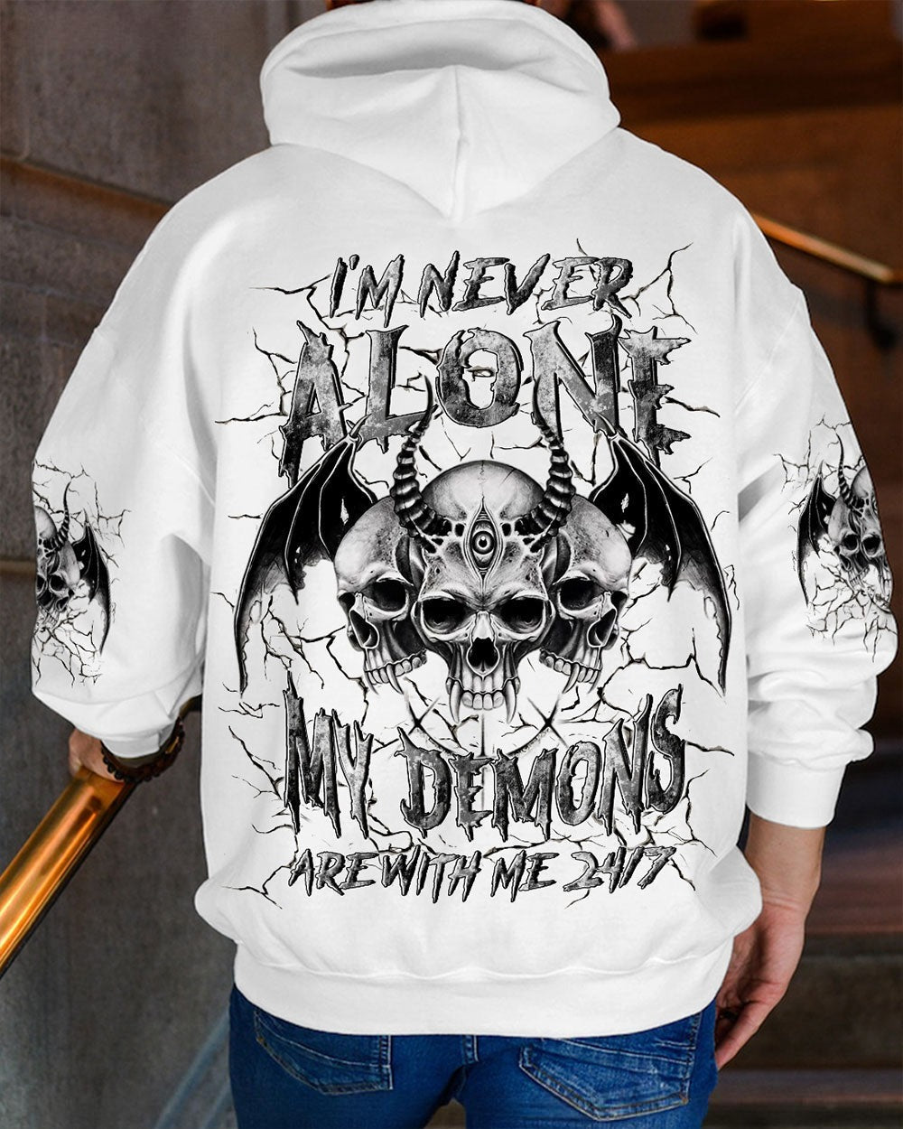 BLISSCORNERS I'M NEVER ALONE SKULL DEMON ALL OVER PRINT