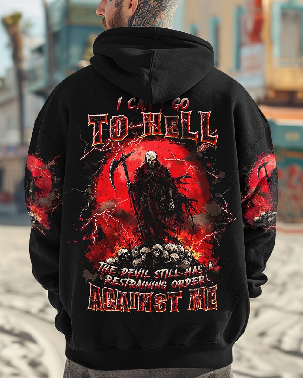 BLISSCORNERS I CAN'T GO TO HELL THUNDER SKULL ALL OVER PRINT