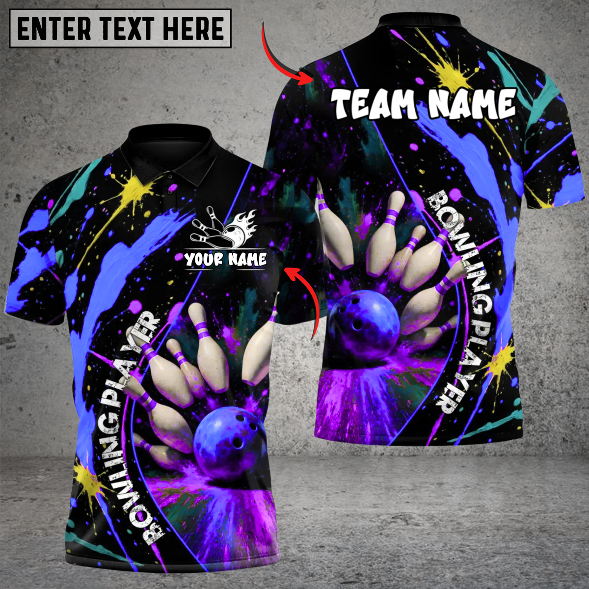 Blisscorners Bowling Pins Splash Paint Multicolor Customized Name, Team Name 3D Shirts
