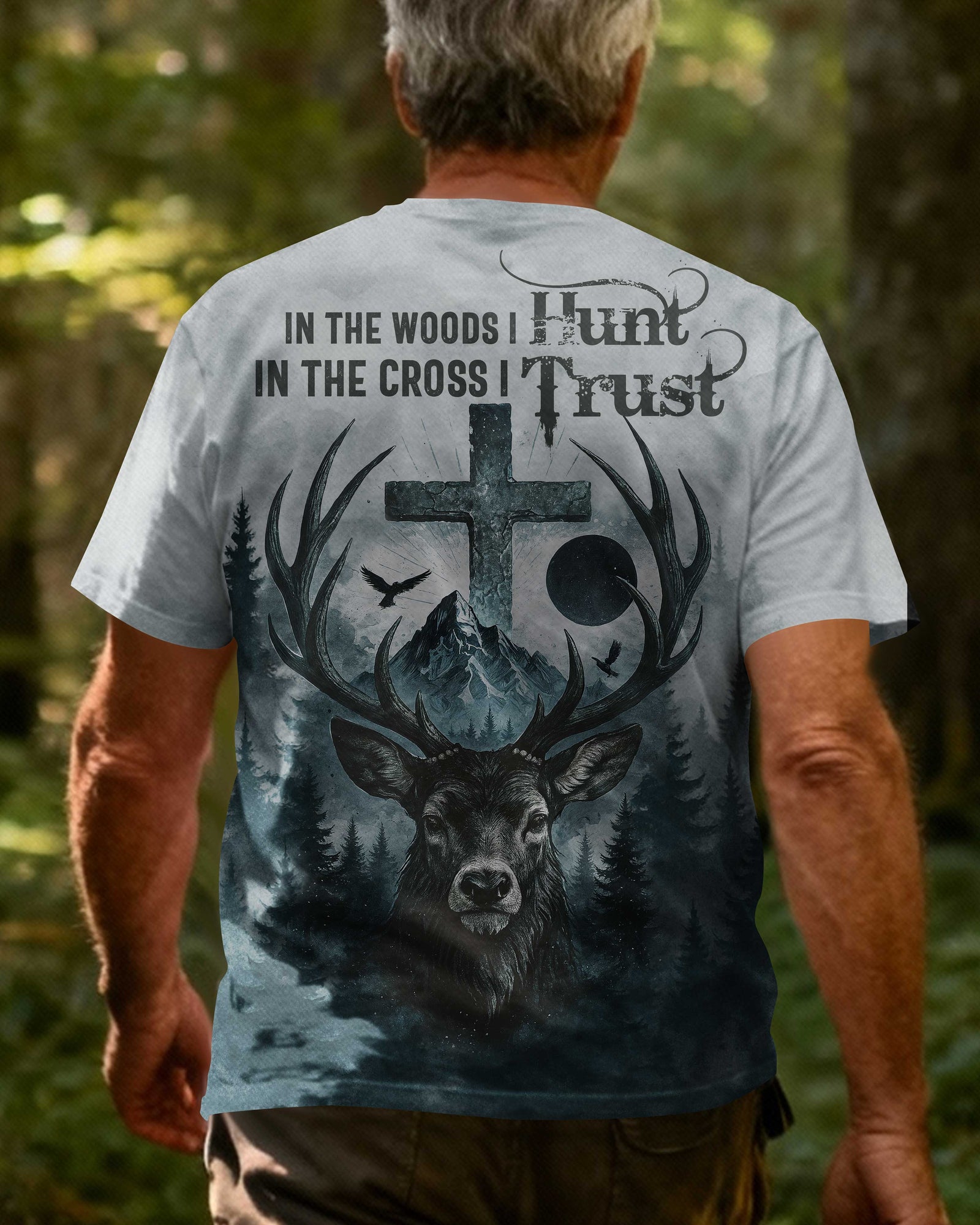 Blisscorners In the Woods I Hunt In the Cross I Trust Custom Name Shirt, Personalized Hunting 3D Shirt