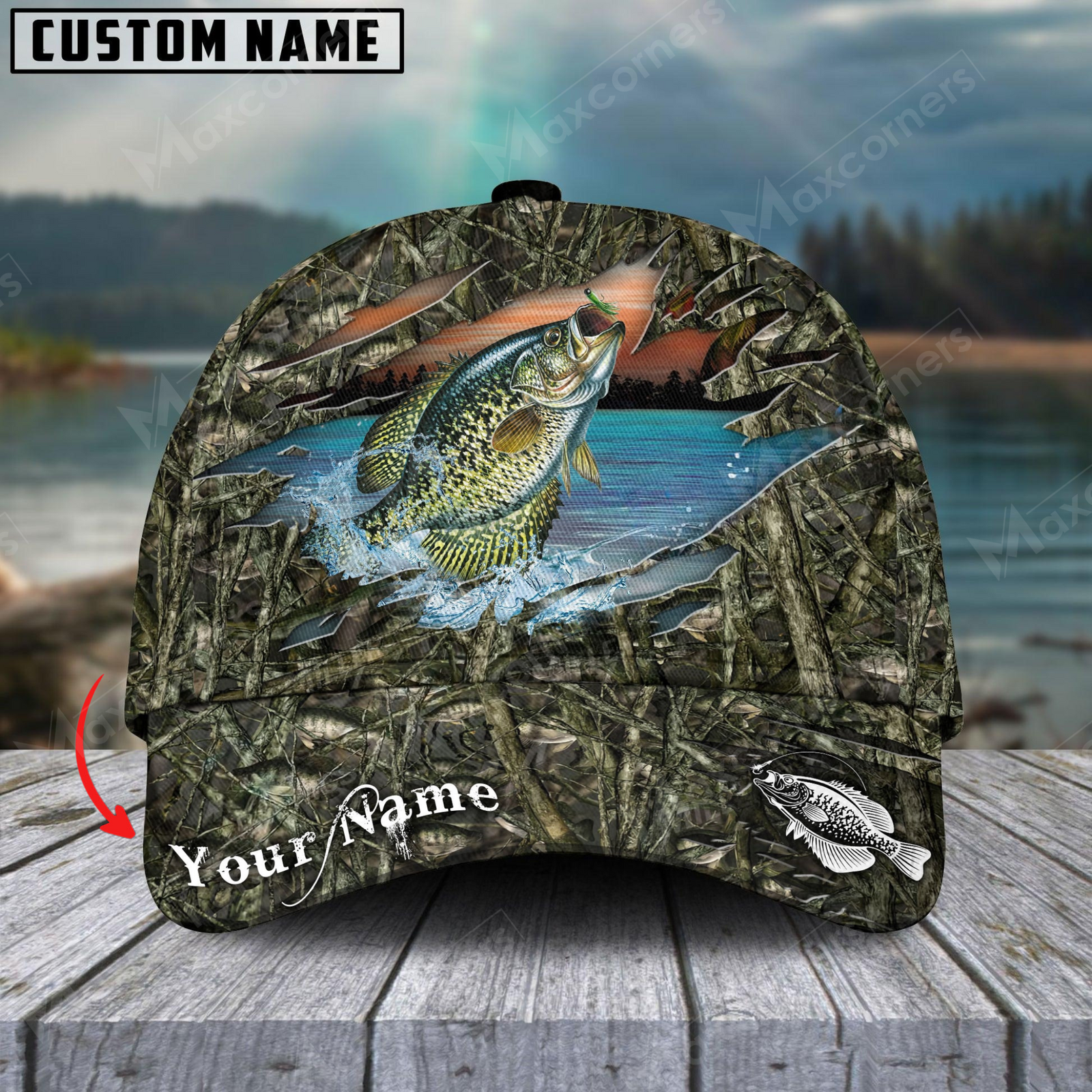 Blisscorners Crappie Camouflage Fishing Customized Name 3D Cap