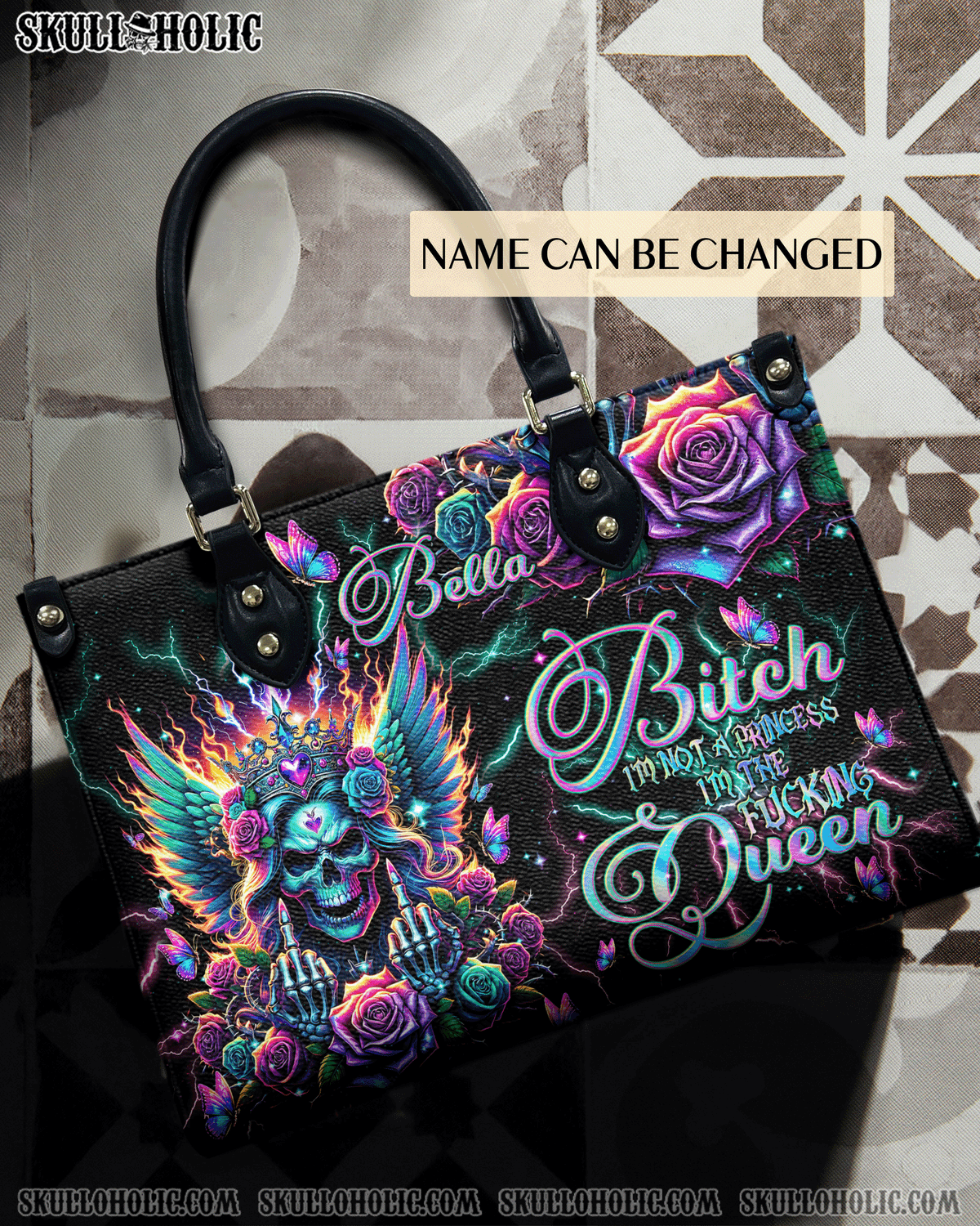 BLISSCORNERS I'M THE FKING QUEEN SKULL LEATHER HANDBAG