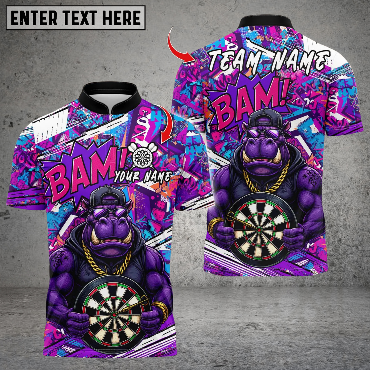 Blisscorners Darts Graffiti Muscle Hippo Dartboard Multicolor Customized Name Team Name 3D Shirts