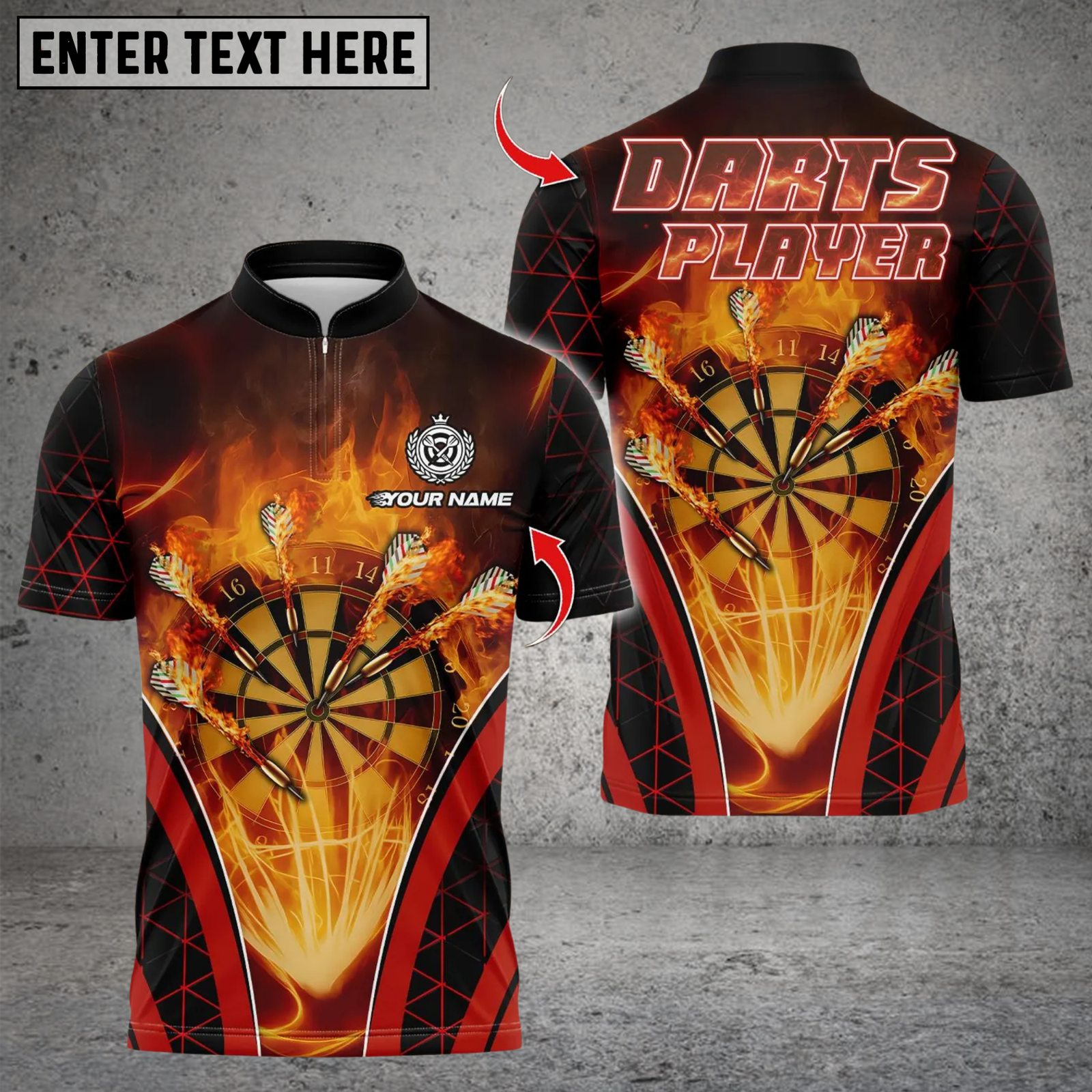 Blisscorners Personalized Name Dart Polo Shirt, Fire Darts Design ,Custom Team Shirt for Men, Gift for Darts Players
