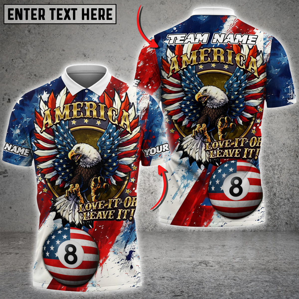 Blisscorners Billiards American Eagle with USA Flag 8-Ball Personalized Name 3D Unisex Shirt
