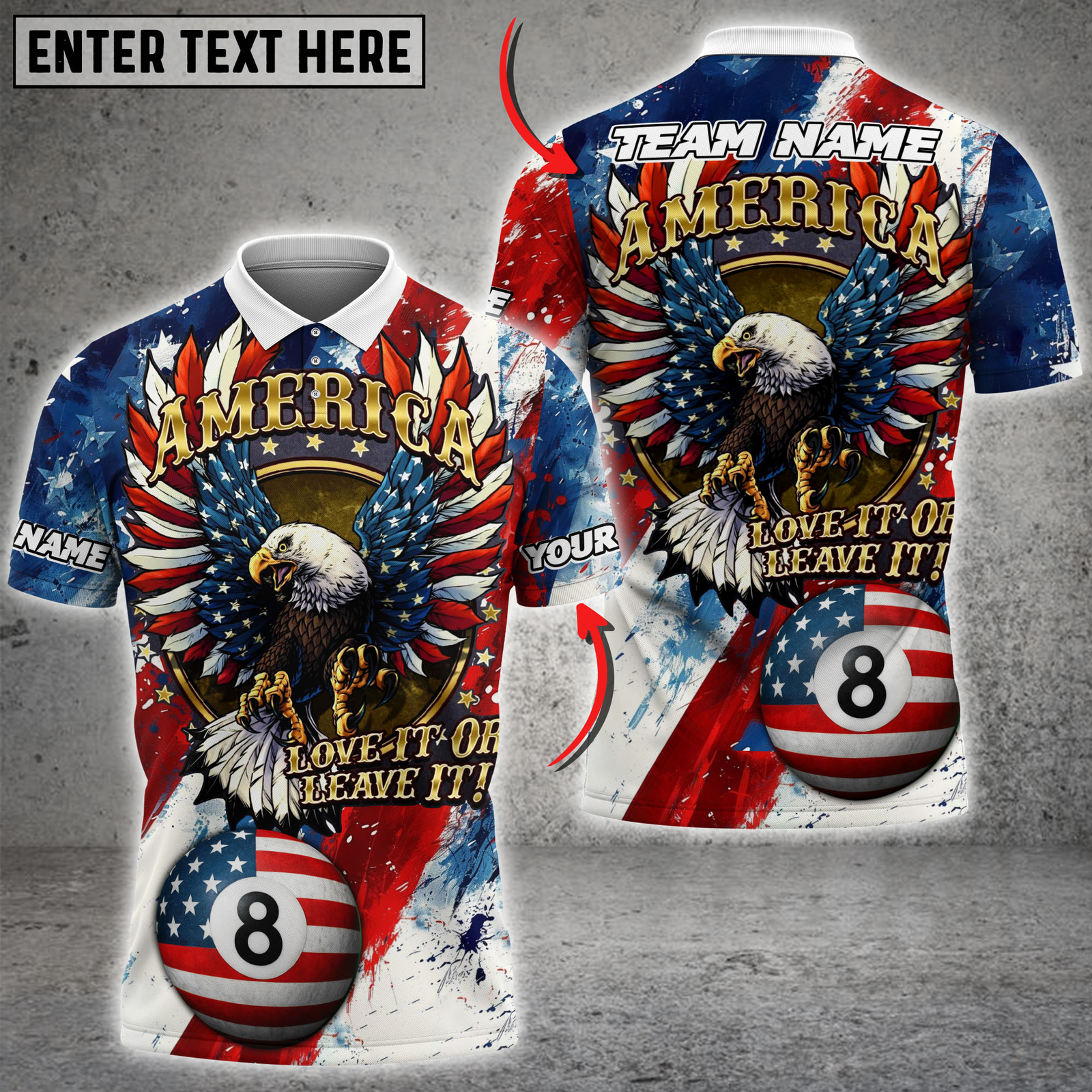 Blisscorners Billiards American Eagle with USA Flag 8-Ball Personalized Name 3D Unisex Shirt