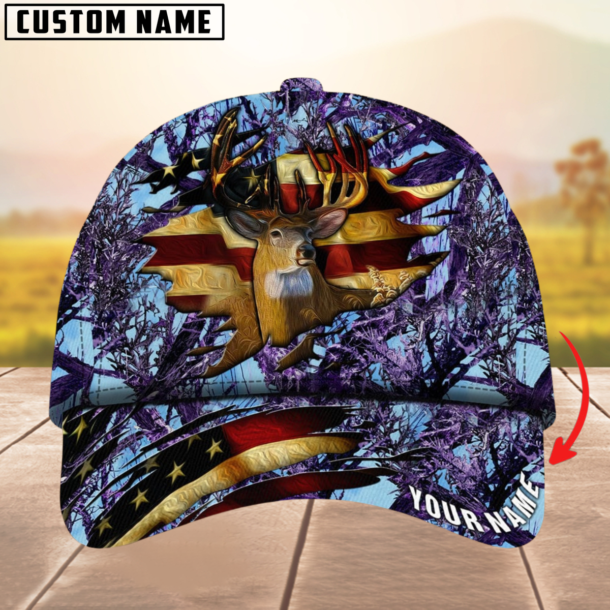 Blisscorners The Best Of Premium Cracked Flag Deer Hunting Camouflage Pattern Multicolor Personalized Name 3D Cap