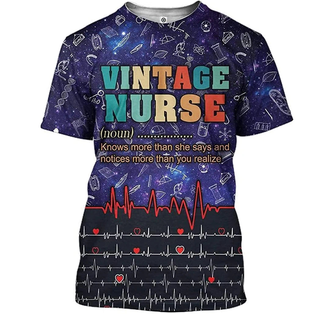 Blisscorners Personalized Vintage Nurse Define Red Heart Beat Pattern 3D Shirt