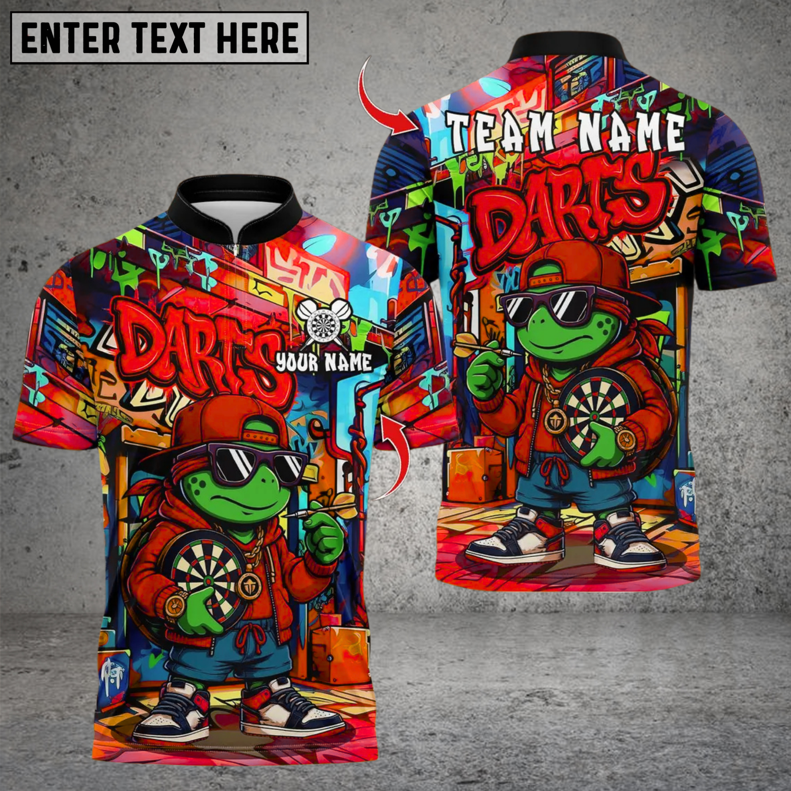 Blisscorners Darts Turtle Graffiti Streetwear Multicolor Customized Name, Team Name 3D Shirts