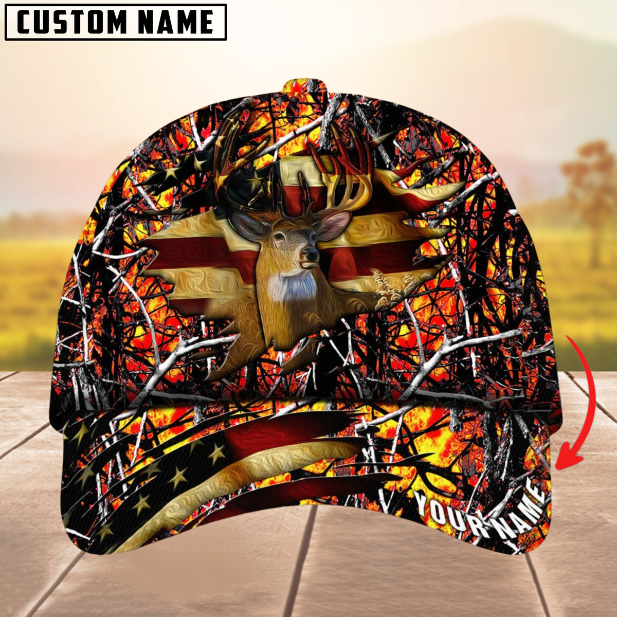 Blisscorners The Best Of Premium Cracked Flag Deer Hunting Camouflage Pattern Multicolor Personalized Name 3D Cap