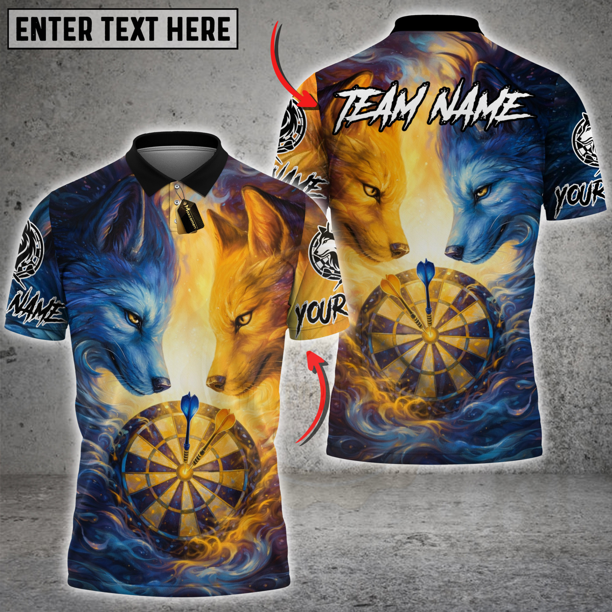 Blisscorners Darts Fire & Ice Dual Wolves Dartboard Fantasy Multicolor Customized Name, Team Name 3D Shirts