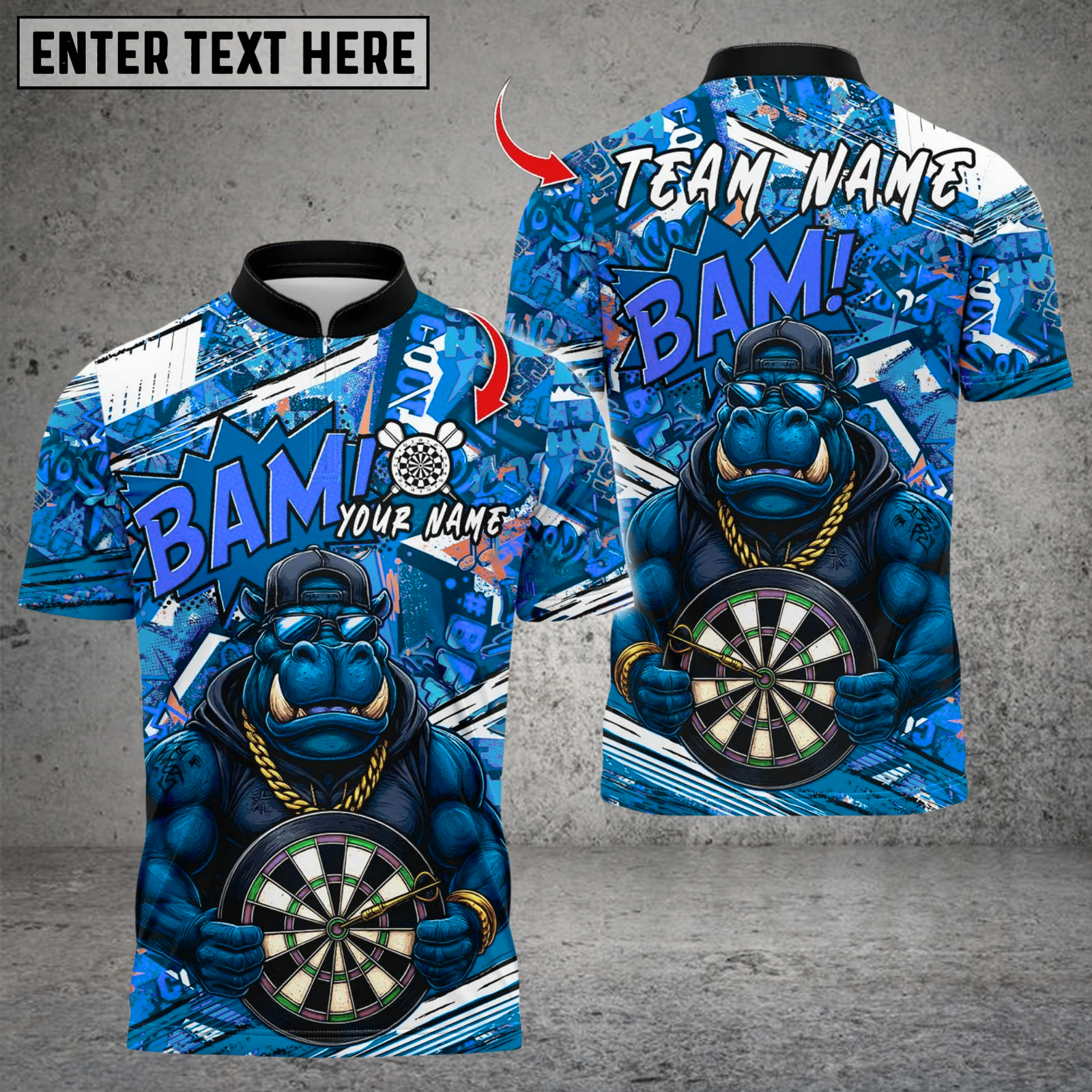 Blisscorners Darts Graffiti Muscle Hippo Dartboard Multicolor Customized Name Team Name 3D Shirts