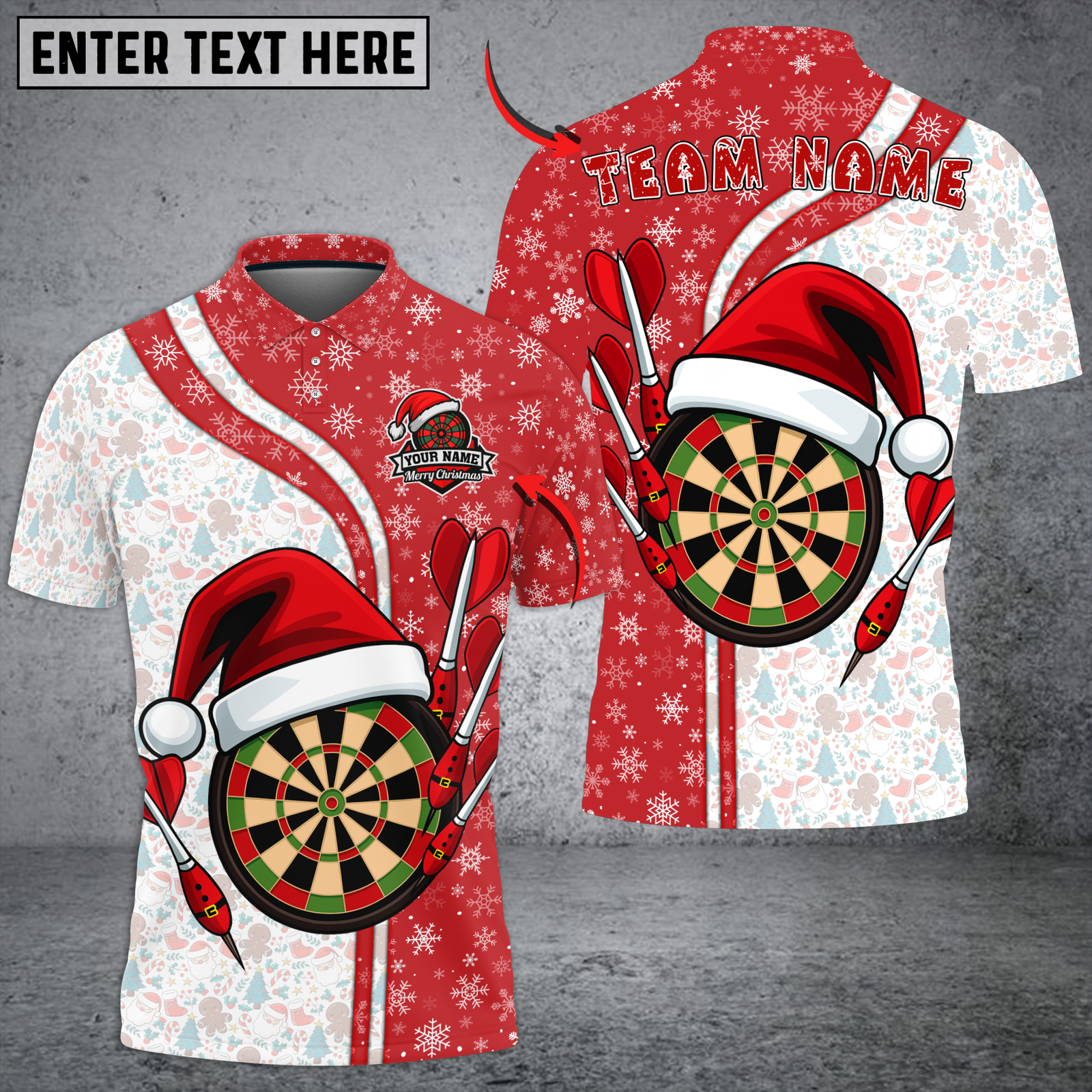 Blisscorners Darts Santa Hat Split Christmas Multicolor Customized Name, Team Name 3D Shirts