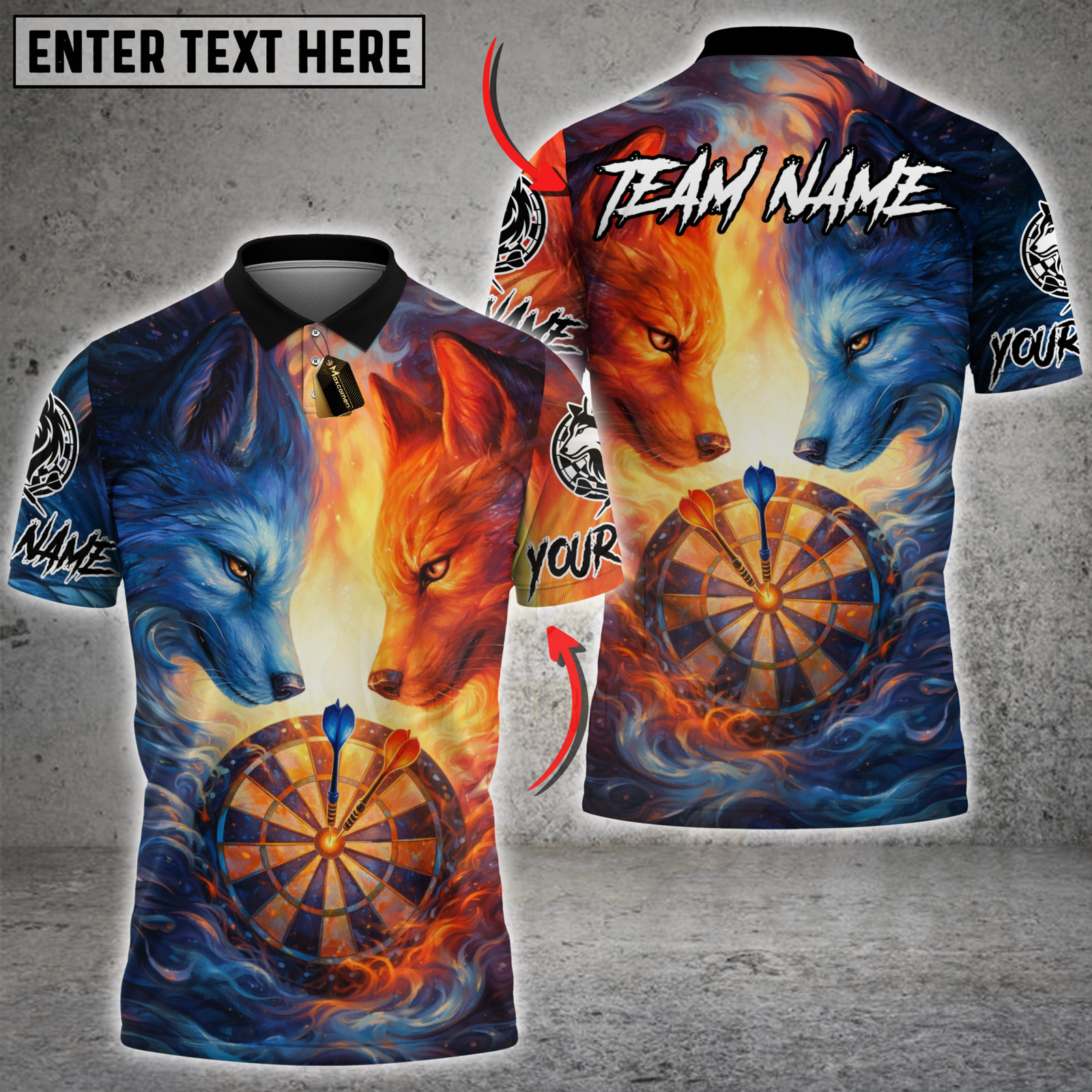 Blisscorners Darts Fire & Ice Dual Wolves Dartboard Fantasy Multicolor Customized Name, Team Name 3D Shirts