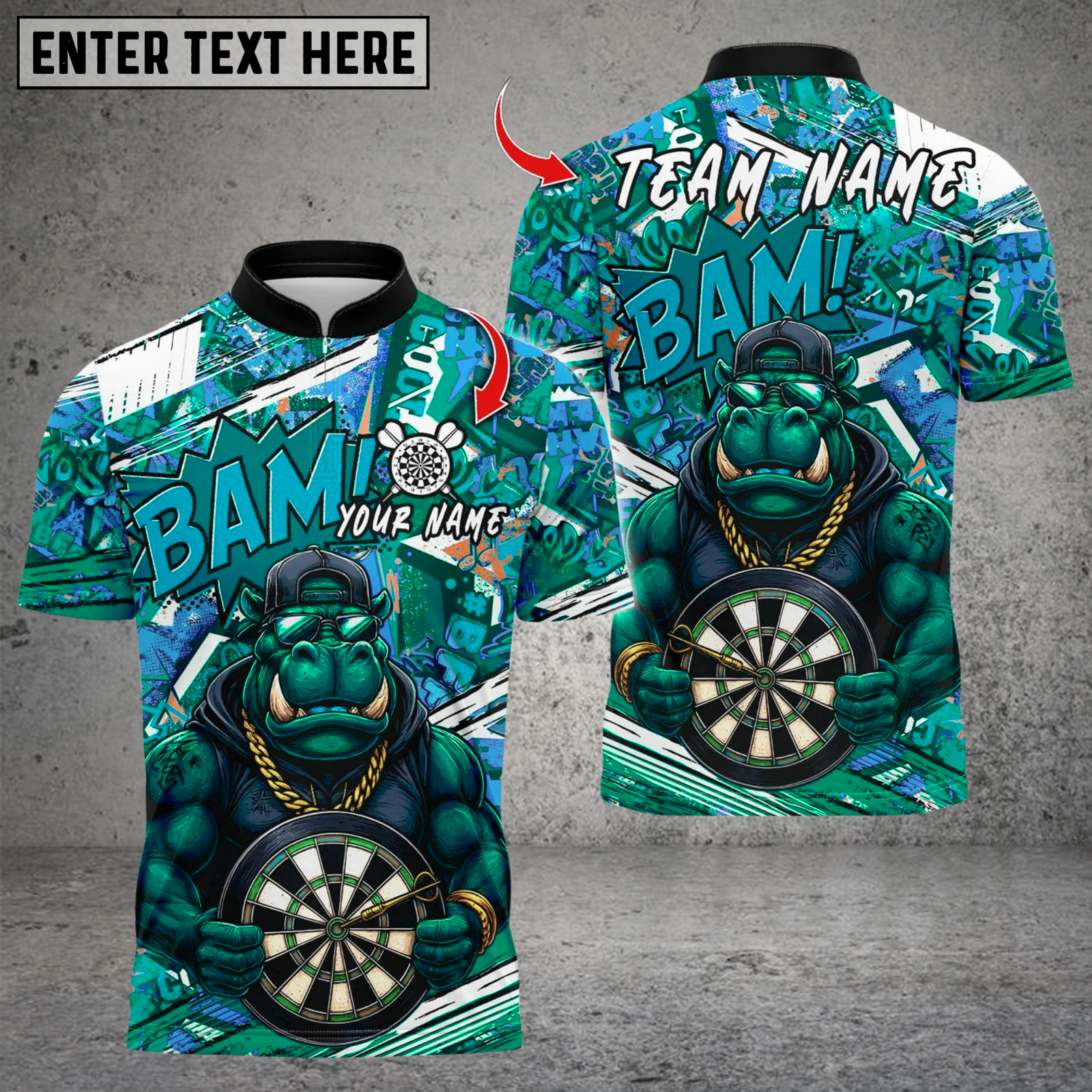 Blisscorners Darts Graffiti Muscle Hippo Dartboard Multicolor Customized Name Team Name 3D Shirts
