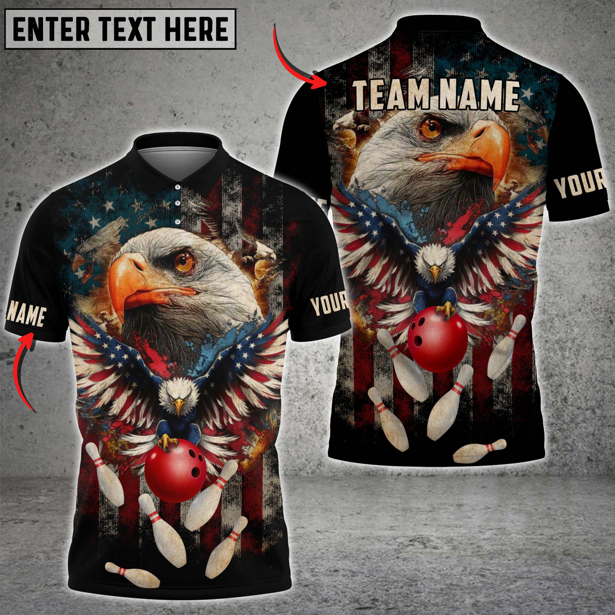 Blisscorners Bowling American Eagle with USA Flag Bowling Ball and Pins Personalized Name 3D Unisex Shirt