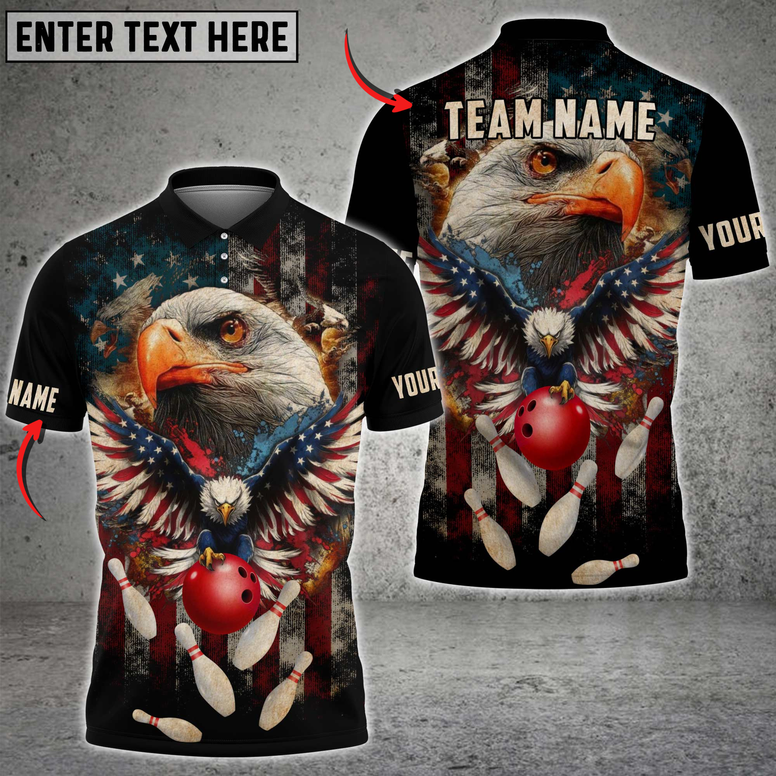 Blisscorners Bowling American Eagle with USA Flag Bowling Ball and Pins Personalized Name 3D Unisex Shirt