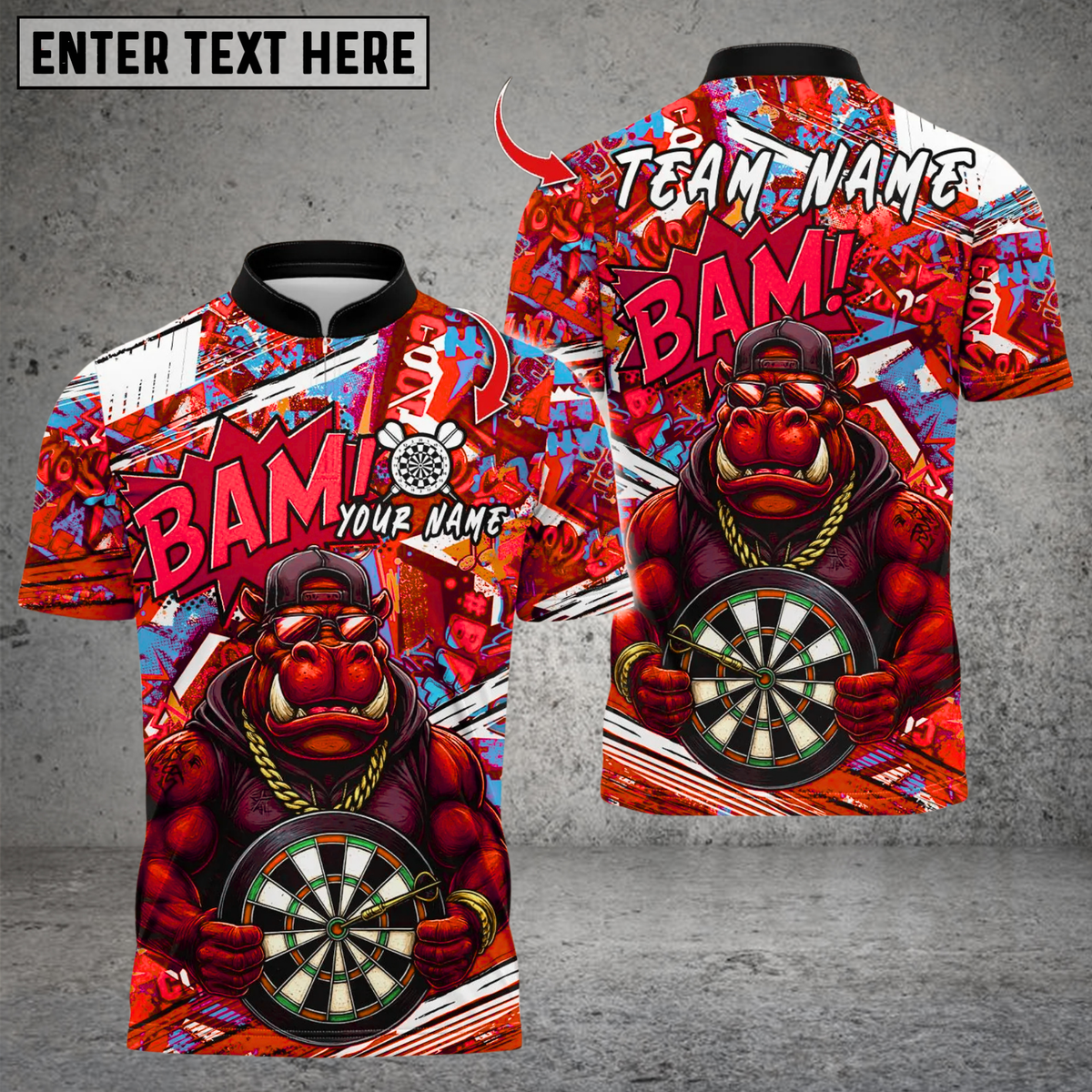 Blisscorners Darts Graffiti Muscle Hippo Dartboard Multicolor Customized Name Team Name 3D Shirts