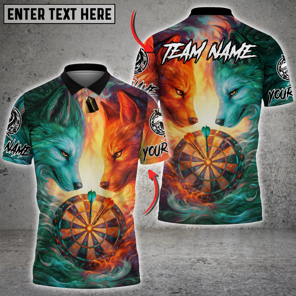 Blisscorners Darts Fire & Ice Dual Wolves Dartboard Fantasy Multicolor Customized Name, Team Name 3D Shirts