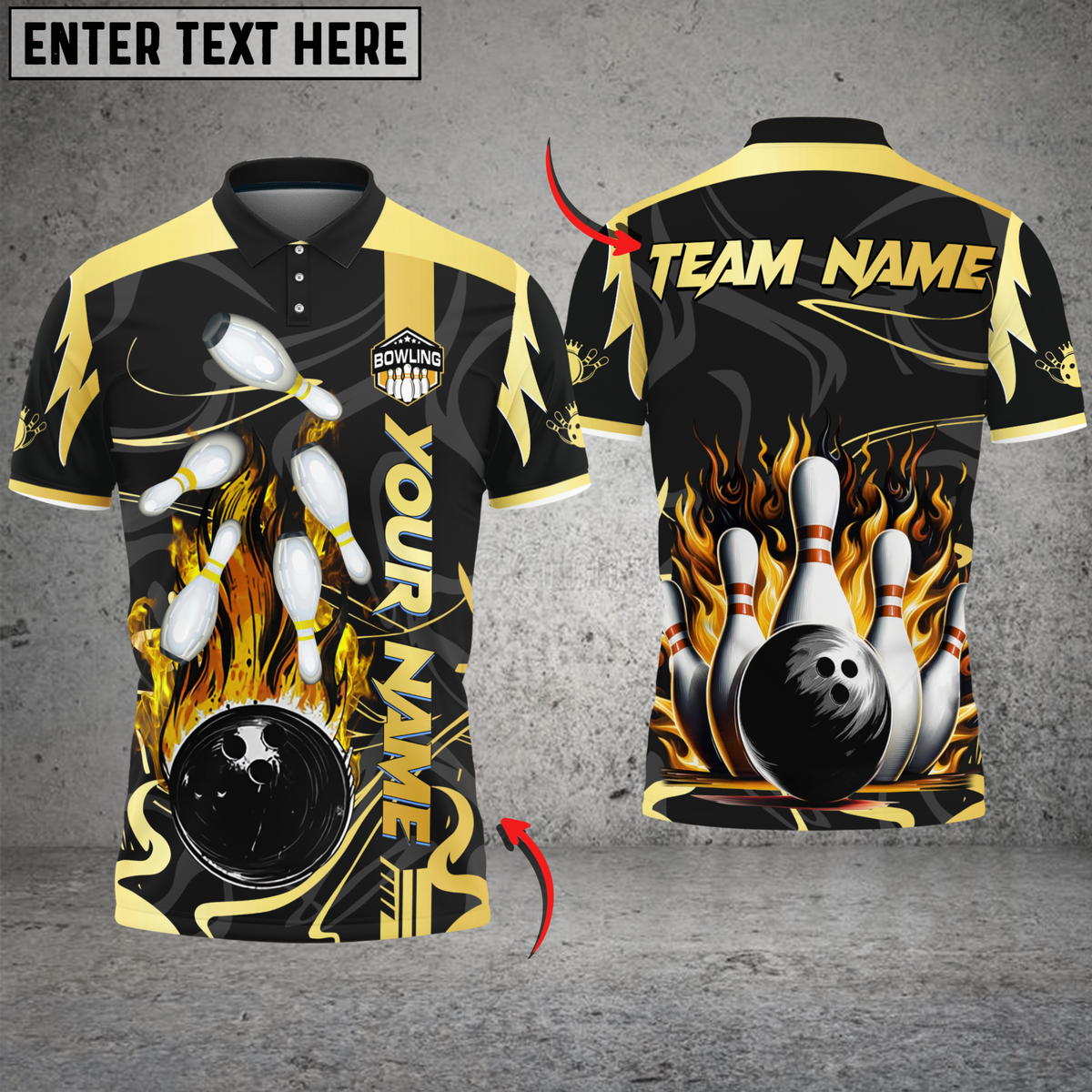 Blisscorners Bowling Golden Fire Strike Multicolor Customized Name, Team Name 3D Shirts