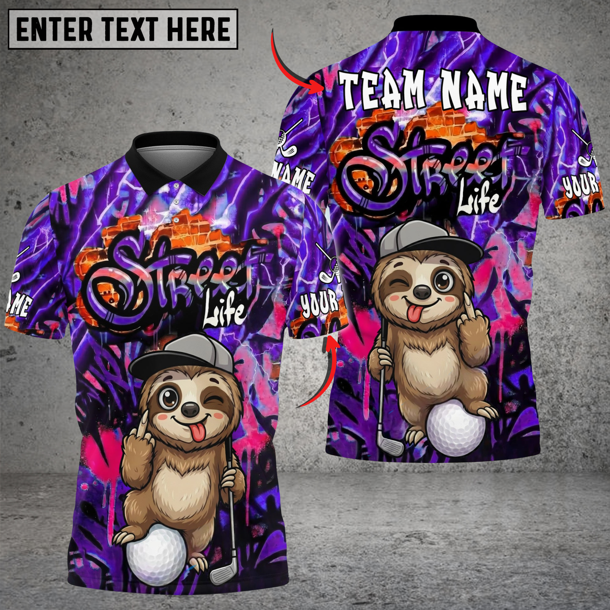 Blisscorners Sloth Street Golf Polo Shirt, Customized Name &amp; Team Name 3D Shirts (4 Colors)